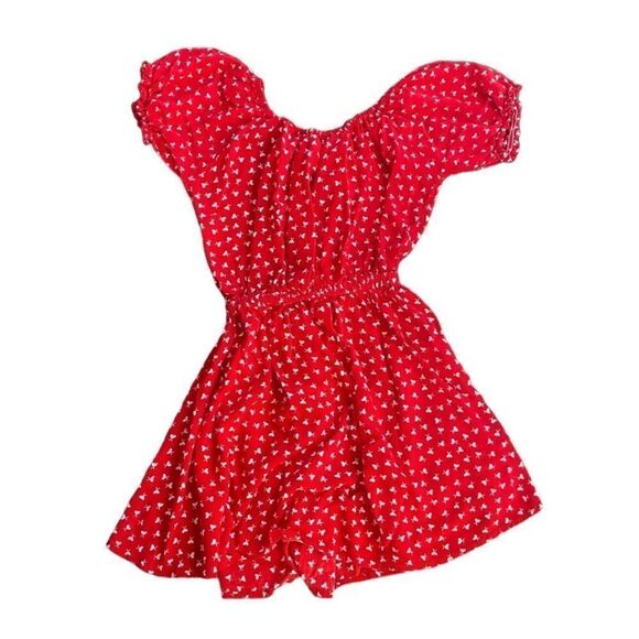 Faithfull The Brand Genevieve Floral Mini Dress Red 2 Smocked - Picture 2 of 5